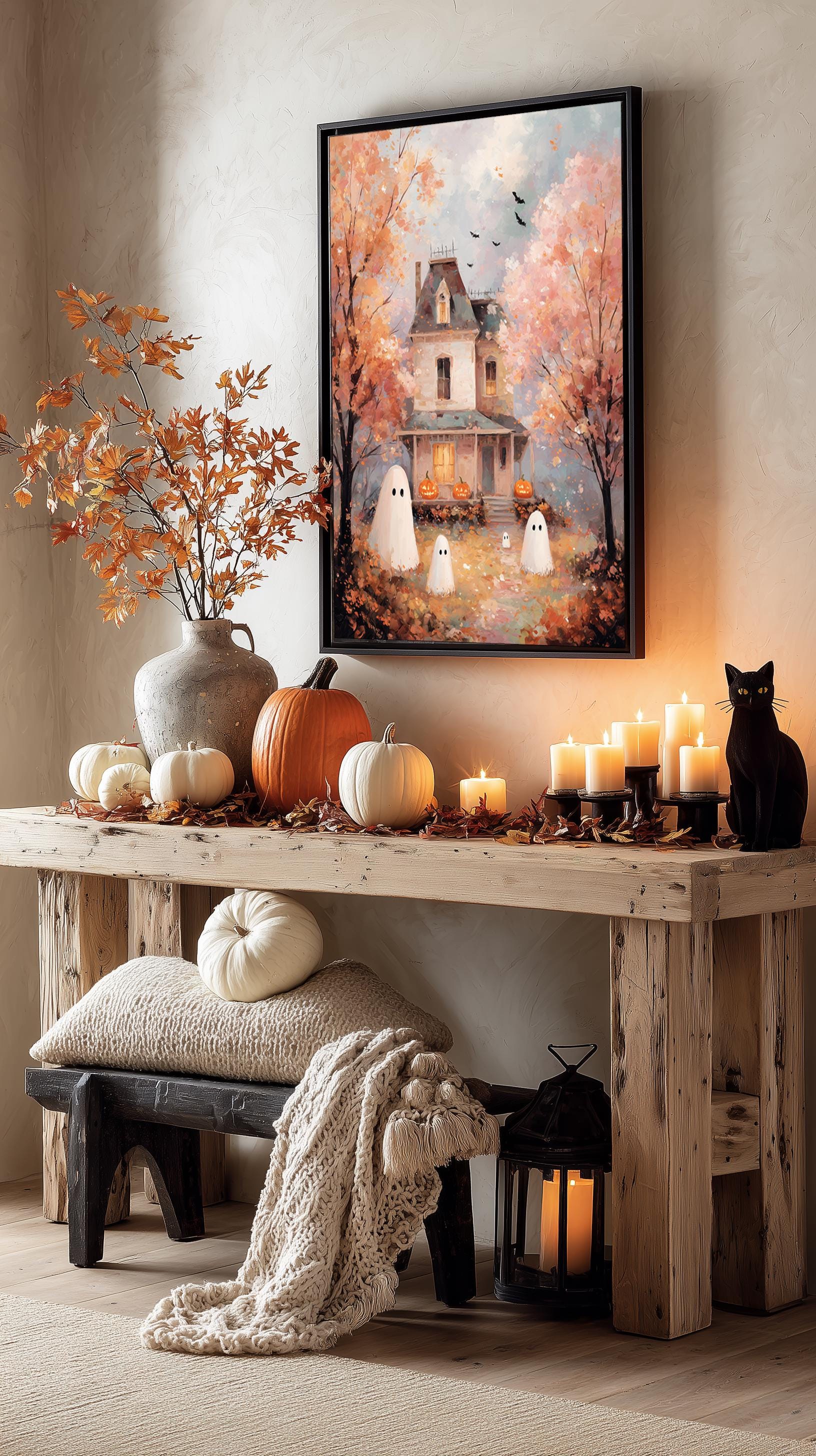 Haunted House Ghost Print – Fall Halloween Wall Art, Spooky Autumn ...