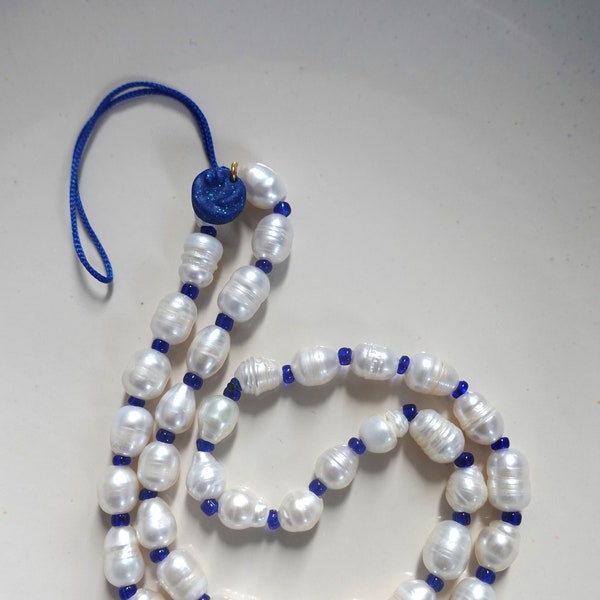 Pearls & Blue Phone Strap