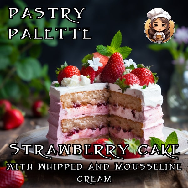 Strawberry Dream: Layers of Strawberry Cake, Mousseline Filling, and Whipped Cream Digital Stock Photo - With Recipe!!