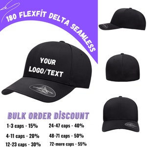 180 Flexfit Delta Seamless, maßgeschneiderte 180 Flexfit Cap, Dein Logo oder Text auf der Kappe
