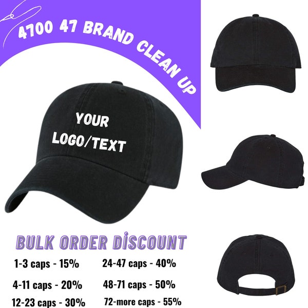 4700 47 Brand Clean Up, Embroidered Hat, Hats for men, Unstructured hat, Six panel hats, Custom embroidered