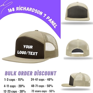 7 panel Trucker hat, Personalized Custom Embroidered Snapback Hat, Custom Logo, Richardson 168, Trucker Cap, Flat Bill