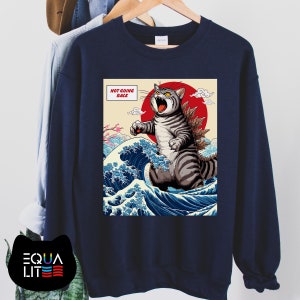 Not Going Back Godzilla Cat Sweatshirt - Harris Walz Support Sweatshirt - Democratic Party Cat Lady Who Votes Shirt - Japanese Godzilla