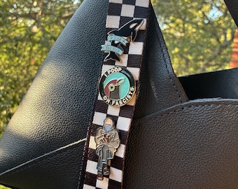 Black and White Enamel Lapel Pin Holder Strap Double-Sided Strap for Backpacks, Purses & Tote Bags O-Ring Pin ITA Bag Accessory, Ska Gift