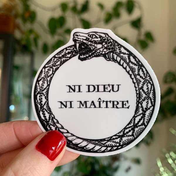 No Gods No Masters Sticker – Ni Dieu Ni Maître, Anarchist Ouroboros Symbol, Anti-Authoritarian Vinyl Sticker, Punk, Rebel, Radical Decal