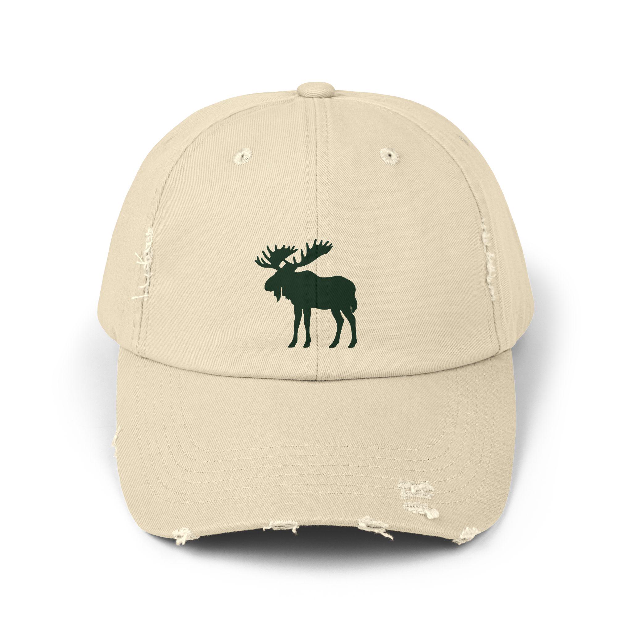Moose Distressed Dad Hat, Dark Green Moose Silhouette, National