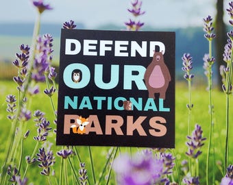 Defend Our National Parks Sticker - Cute Animal Vinyl Decal, Outdoorsy Sticker, Hiking Gift, Eco Activist, Nature Lover, Waterproof Decal