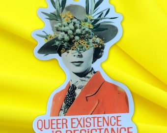 Queer Existance is Resistance Sticker – LGBTQ+ Vinyl Decal, Pro-Trans Sticker, Leftist Pride Art, Cool Modern Activist Design