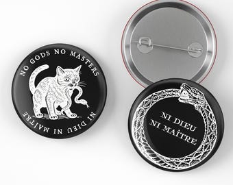 No Gods No Masters Button Set | Anarchist Pin Set | Ni Dieu Ni Maître Ouroboros Button | Progressive Activism Pins | Anti-Authoritarian
