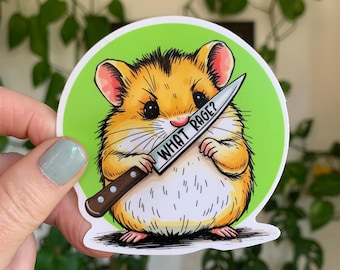 What Rage? Hamster Sticker – Cute but Furious, Feminist Sticker, Leftist Vinyl Decal, Rage Hamster, Knife Sticker, Matte, Feminist Gift