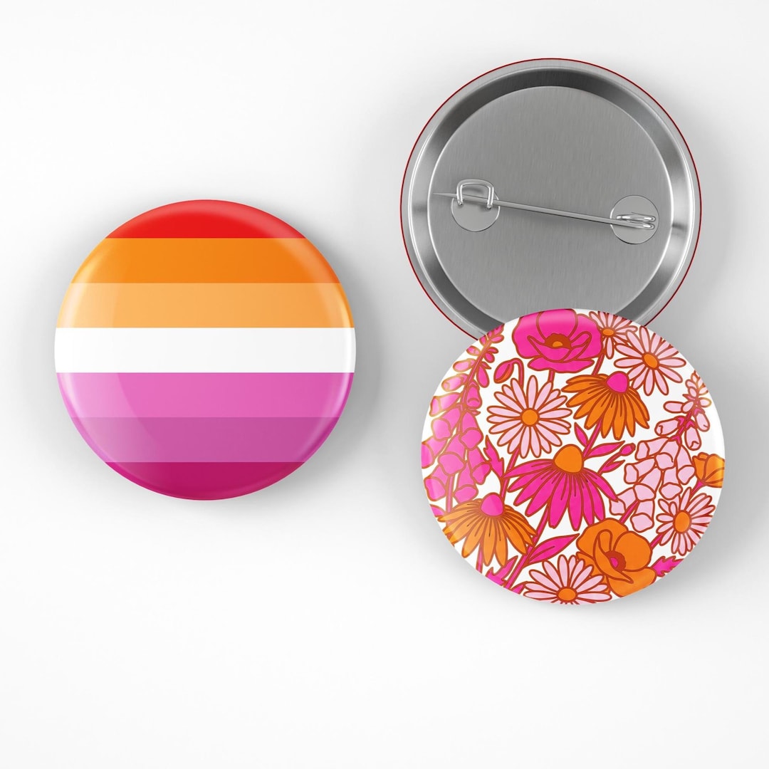 Lesbian Pride Button Set | Lesbian Flag Pin + Subtle Wildflower Pride ...