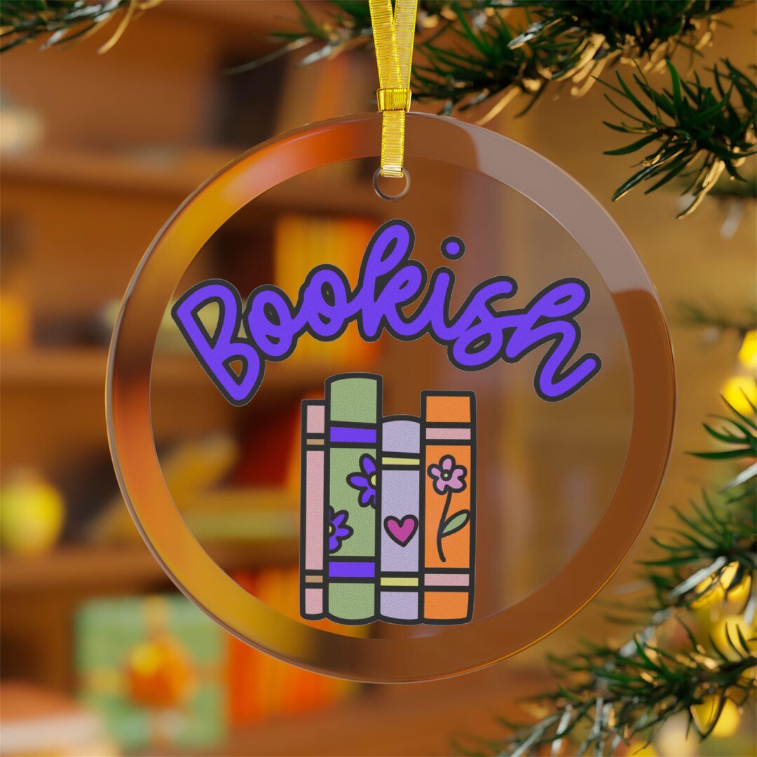Bookish Pastel Book Design Glass Christmas Ornament | 3.5
