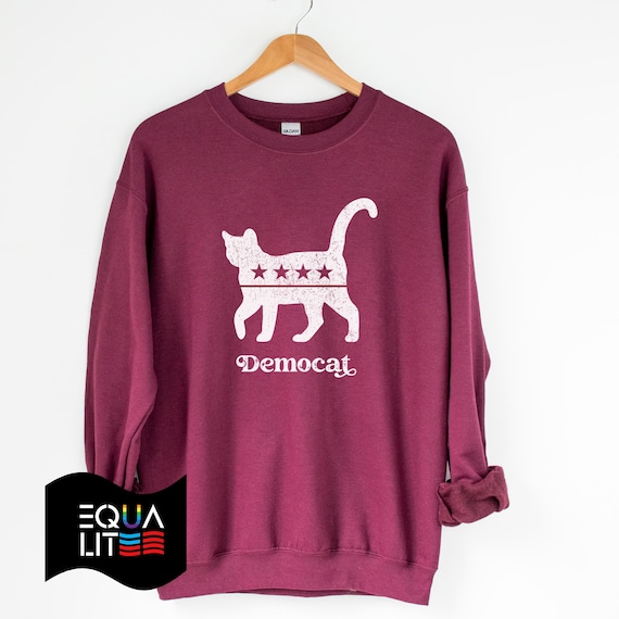 Vintage Style Democat Political Sweatshirt - Cute Cat with a Cause  - Harris Walz Support Sweatshirt - Democratic Party Cat Lady Who Votes