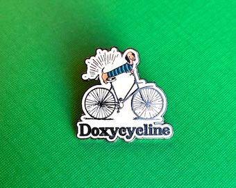 Cute Dachshund Bicycle Enamel Pin Doxycycline Pun Lapel Pin, Dog Lover Gift, Funny Wiener Dog Cycling Pin, Vet Tech Gift, Veterinarian Gift