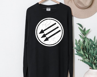 Three Arrows Anti-Fascist Long Sleeve Shirt Hand-Drawn Protest Tee Socialist Symbol Iron Front T-Shirt Anti Authoritarian Graphic Tee