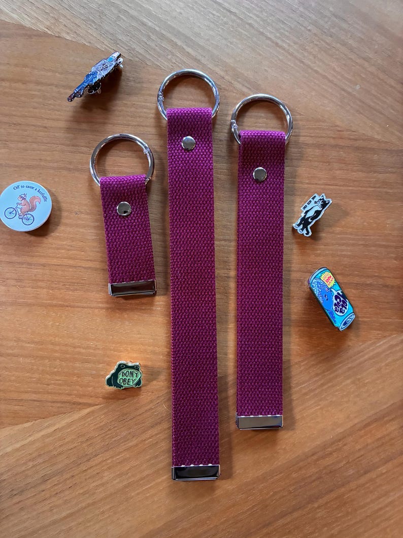 Enamel Lapel Pin Holder Strap Double-Sided Canvas Strap for Backpacks, Purses & Tote Bags O-Ring Pin ITA Bag Accessory Handmade by Equalitee Maroon