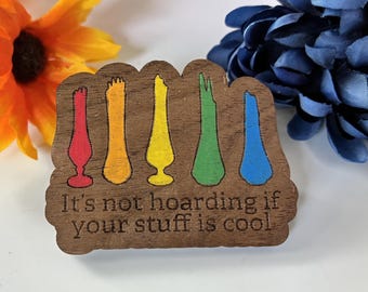 Vintage Rainbow Swung Vase Wooden Pin Hand Painted• Walnut Wood Lapel Pin for Glass Collectors, Retro Thrifters & Antique Lovers