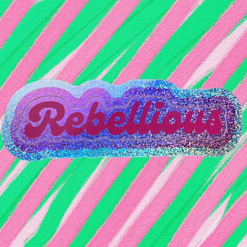 Rebellious Lettering Rebellious Hot Pink Glitter Sticker | Vinyl Waterproof Decal ...
