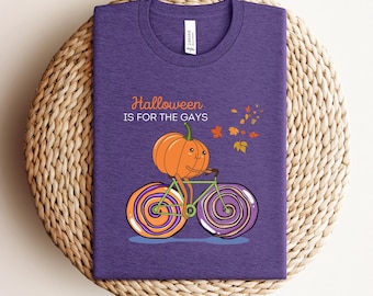 Halloween Pumpkin Bicycle Shirt Halloween is for the Gays Bella + Canvas 3001 T-Shirt