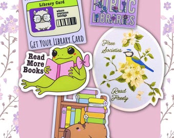 Library Lover Sticker Bundle Frog Capybara Llama, Read Banned Books, Anti-Censorship Library Stickers Reader Gift
