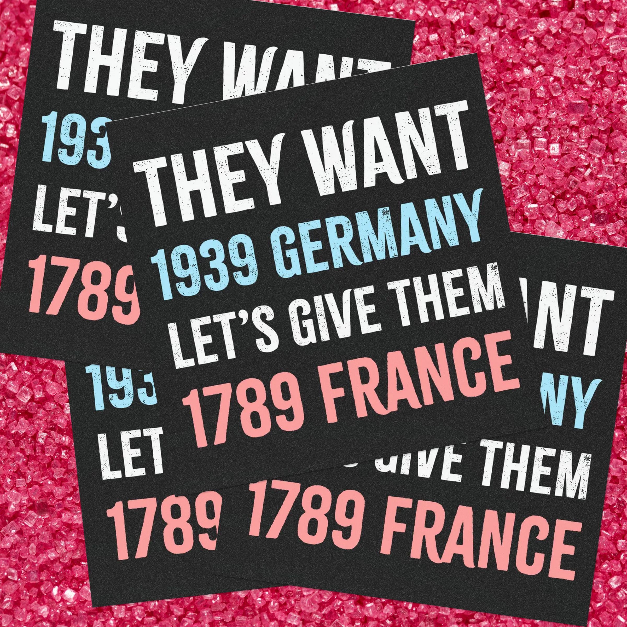 They Want 1939 Germany, Let's Give Them 1789 France Sticker, Small