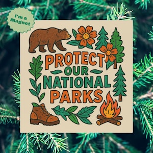 国立公園を守るバンパーマグネット、反トランプマグネット、リベラルな政治声明、5インチ×5インチの車用デカール、冷蔵庫用マグネット
