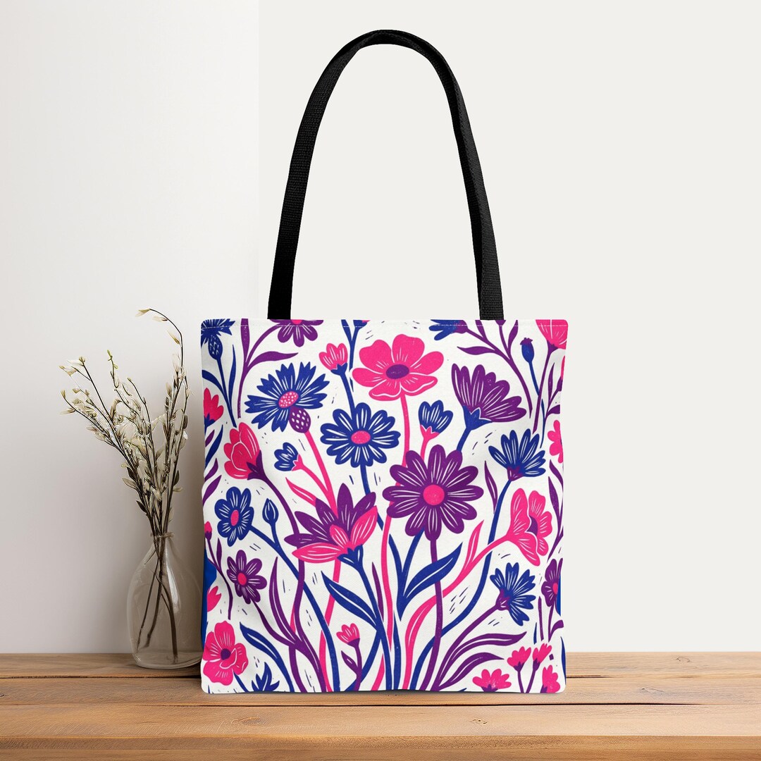 Subtle Bi Bag Subtle Bi Pride Wildflower Tote Bag in the Colors of the Bisexual Flag ...