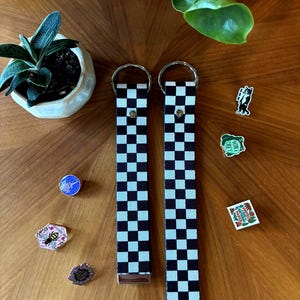 Enamel Lapel Pin Holder Strap Double-Sided Canvas Strap for Backpacks, Purses & Tote Bags O-Ring Pin ITA Bag Accessory Handmade by Equalitee Ska Checkerboard