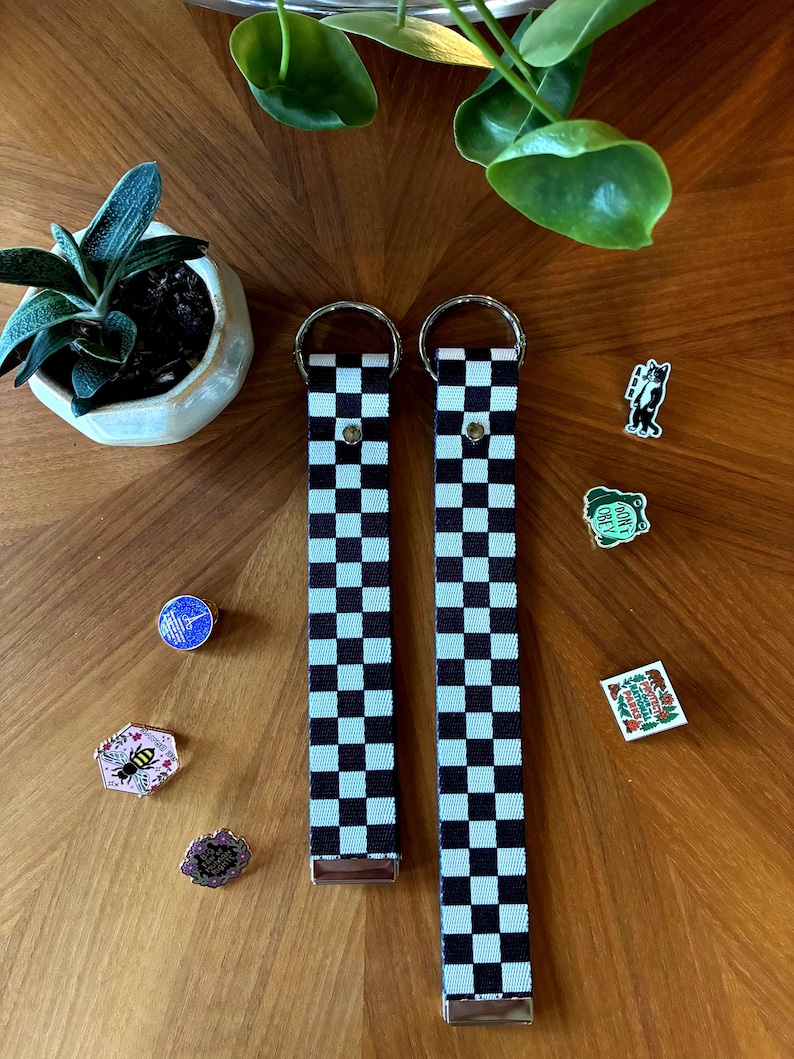 Enamel Lapel Pin Holder Strap Double-Sided Canvas Strap for Backpacks, Purses & Tote Bags O-Ring Pin ITA Bag Accessory Handmade by Equalitee Ska Checkerboard