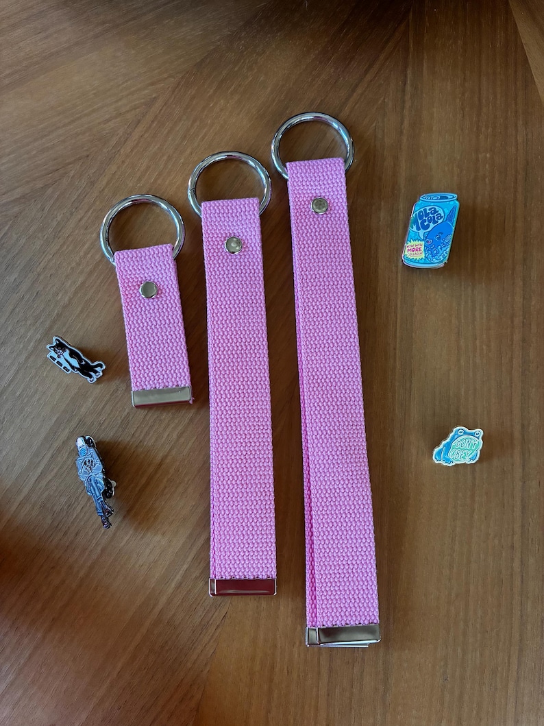 Enamel Lapel Pin Holder Strap Double-Sided Canvas Strap for Backpacks, Purses & Tote Bags O-Ring Pin ITA Bag Accessory Handmade by Equalitee Light Pink