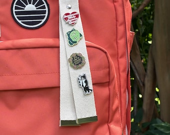 Enamel Lapel Pin Holder Strap | Double-Sided Canvas Strap for Backpacks, Purses & Tote Bags | O-Ring Pin Display Keychain