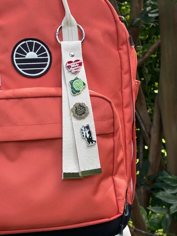 Enamel Lapel Pin Holder Strap Double-Sided Canvas Strap for Backpacks, Purses & Tote Bags O-Ring Pin ITA Bag Accessory Handmade by Equalitee