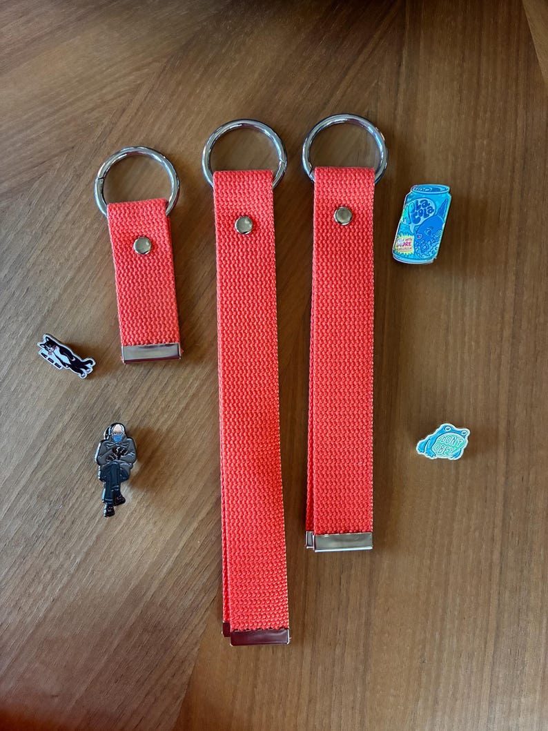 Enamel Lapel Pin Holder Strap Double-Sided Canvas Strap for Backpacks, Purses & Tote Bags O-Ring Pin ITA Bag Accessory Handmade by Equalitee Orange