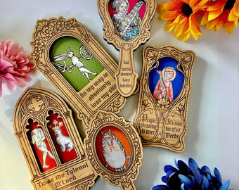 Marginalia Medieval Refrigerator Magnets, Medieval Rabbit, Cat, Horse Renaissance Ornate Wood Framed Magnets, Large Magnets Handmade