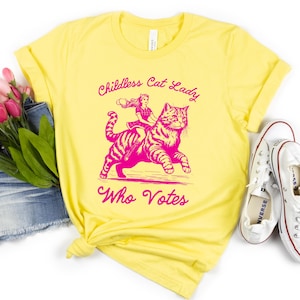 Childless Cat Lady Who Votes Tshirt - Harris Walz Childless Cat Lady Shirt - Woman Riding Cat Shirt