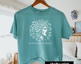 Justifiably Furious Medusa Comfort Colors T-Shirt - Boxy Fit, Feminist Rage, Bold Statement Tee