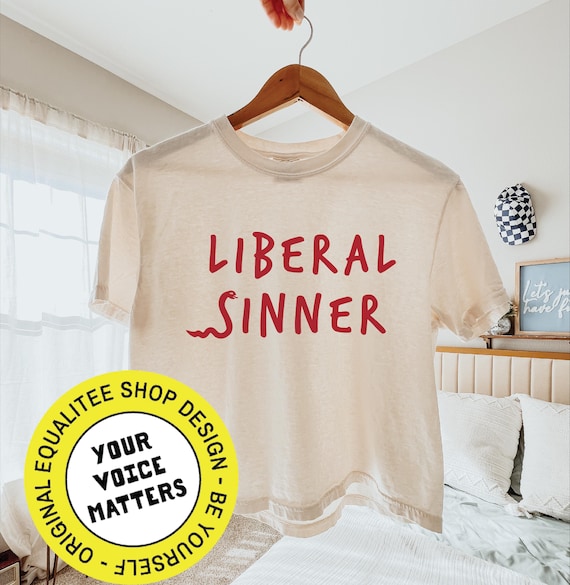 Liberal Sinner Cropped Tee Progressive Leftist Comfort Colors Boxy Fit Shirt Funny Liberal Pride Tee Retro Feminist Snake Political Top