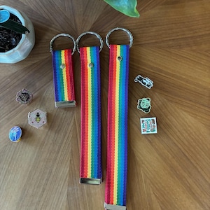 Enamel Lapel Pin Holder Strap Double-Sided Canvas Strap for Backpacks, Purses & Tote Bags O-Ring Pin ITA Bag Accessory Handmade by Equalitee Rainbow