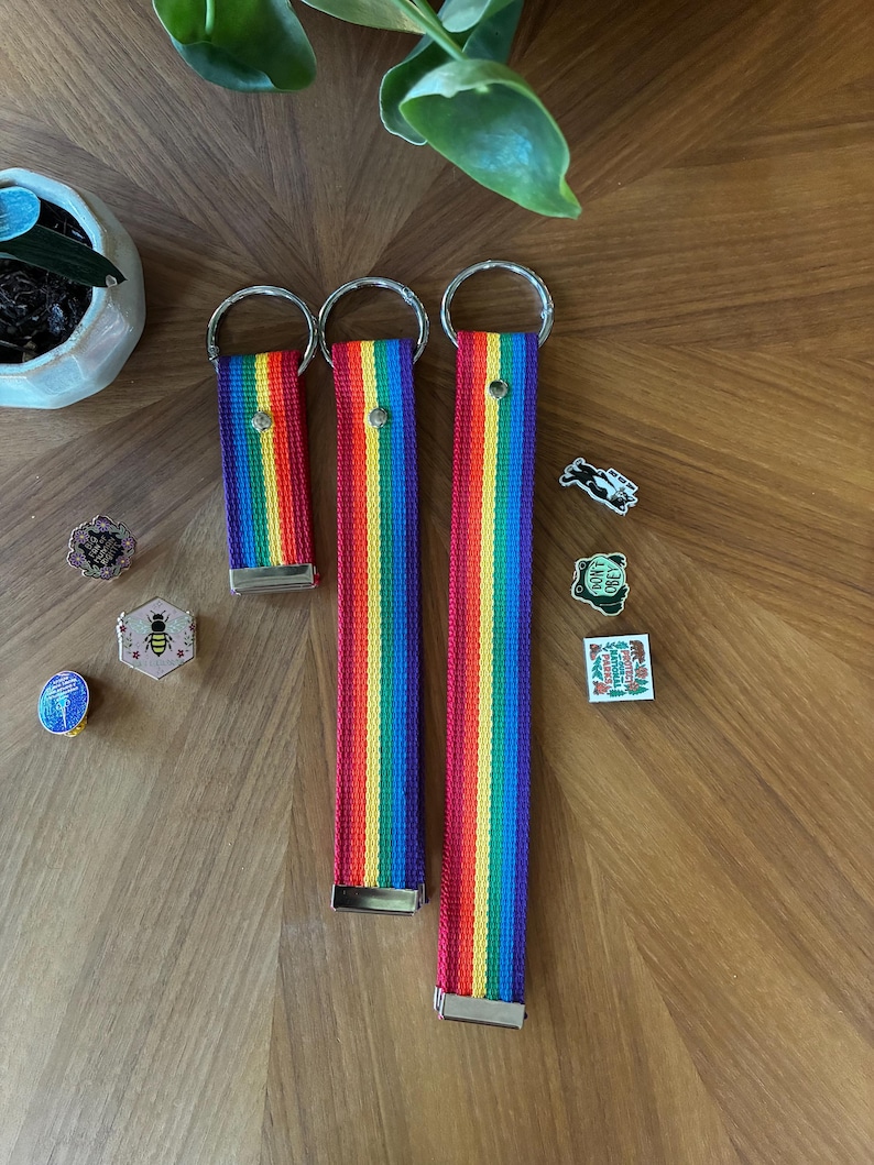 Enamel Lapel Pin Holder Strap Double-Sided Canvas Strap for Backpacks, Purses & Tote Bags O-Ring Pin ITA Bag Accessory Handmade by Equalitee Rainbow