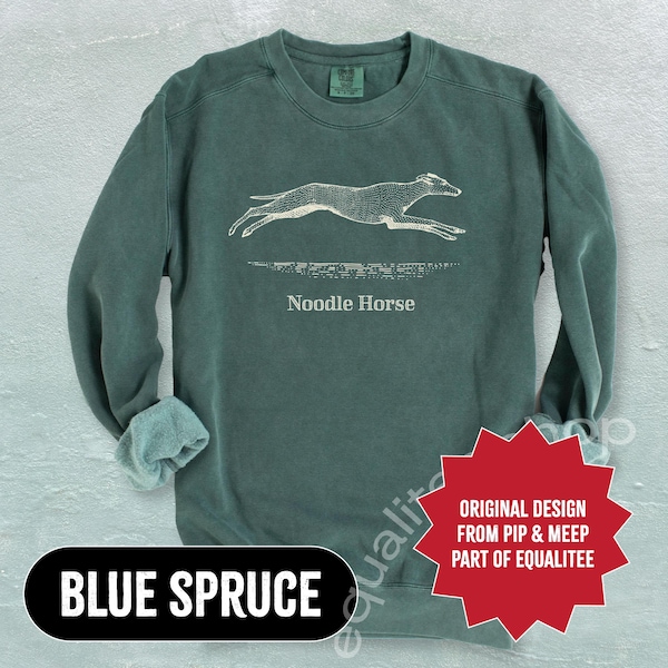 Sweat-shirt lévrier cheval nouilles - col rond couleurs confort, cadeau drôle pour amoureux des chiens, chemise Whippet Meme, vêtements confortables lévrier