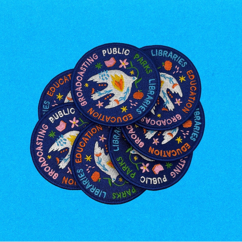 Public Parks Libraries Education Broadcasting Patch • 3" Round Embroidered Patch with Dove • Progressive Patch • Pro Public Goods Badge imagem 6
