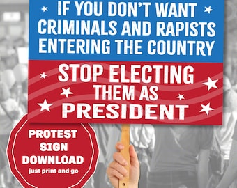 Don&#39;t Elect Criminals as President Anti Trump Protest Sign | Digital Download | Liberal Printable | Political Wall Art