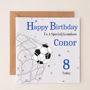 Cartão de aniversário de futebol personalizado Filho Sobrinho Irmão Pai Neto Bisneto Primo Filha Irmã Sobrinha Jogador de futebol Qualquer idade Número