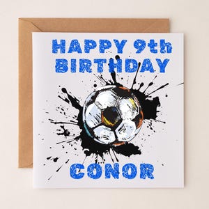 Personalised Football Birthday Card Son Nephew Brother Dad Grandson Great Grandson Cousin Daughter Sister Niece Footballer Any Age Number