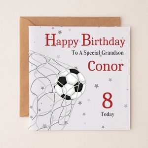 Cartão de aniversário de futebol personalizado Filho Sobrinho Irmão Pai Neto Bisneto Primo Filha Irmã Sobrinha Jogador de futebol Qualquer idade Número