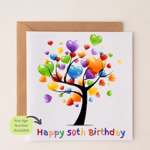 Carte de joyeux anniversaire Tout âge, ami, meilleur ami, collègue, famille, 18, 21, 21, 30, 40, 50, 60, a, ballons, couleurs arc-en-ciel