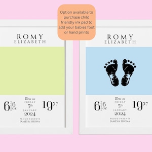 Impression personnalisée pour bébé nouveau-né empreintes de pieds à l'encre garçon fille chambre de bébé nouveau parent fier cadeau Noël baptême cadeau pour lui cadeau pour elle