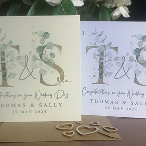 CARTE DE MARIAGE PERSONNALISÉE Félicitations pour le jour de votre mariage M. et Mme carte-cadeau de mariage pour jeunes mariés carte initiales aquarelle
