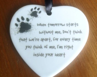 Ceramic Pet Dog Remembrance Hanging Heart Dog Paws Sorry For Your Dog Pet Loss Memorial With Sympathy Gift Doggy Over the Rainbow Bridge