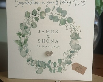 Personalized Wedding Card: Vintage Eucalyptus Wreath, Mr & Mrs